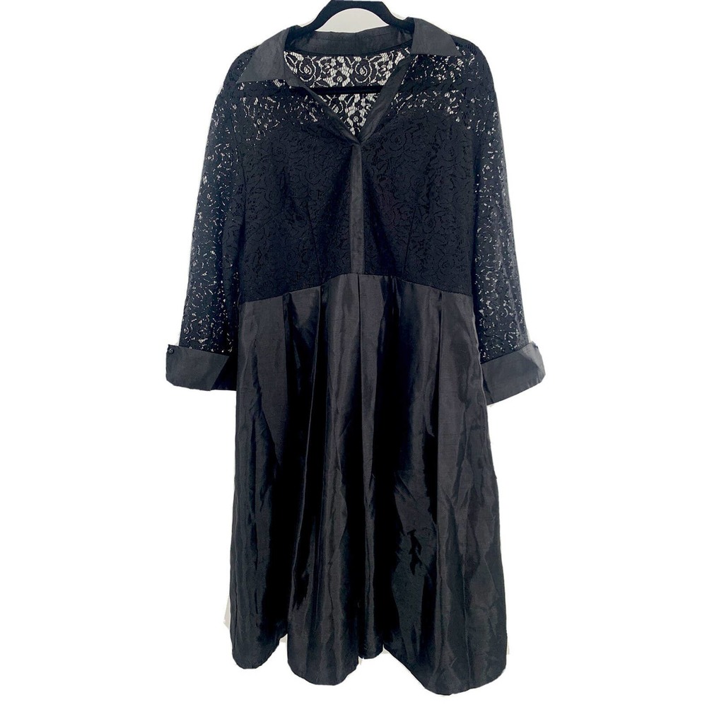 EY SIGNATURE Black Satin & lace airy accents delivery the style drama Sz 18 New